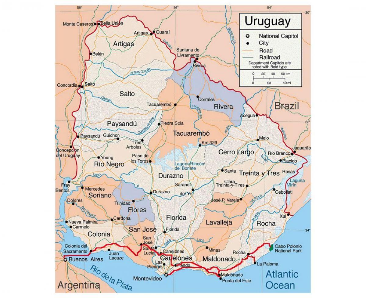 Peta dari Uruguay dengan citie